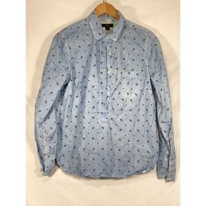 J.Crew Blouse Womens Size Small Blue Paisley 1/2 Button Front Collar Long Sleeve